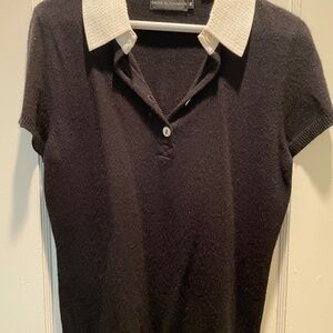 Dana Buchman 100% cashmere short sleeve sweater with embellished collar